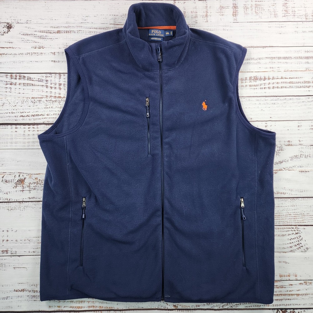 Polo Ralph Lauren Performance Brushed Fleece Full‎ Zip Vest Navy Blue Men XXL